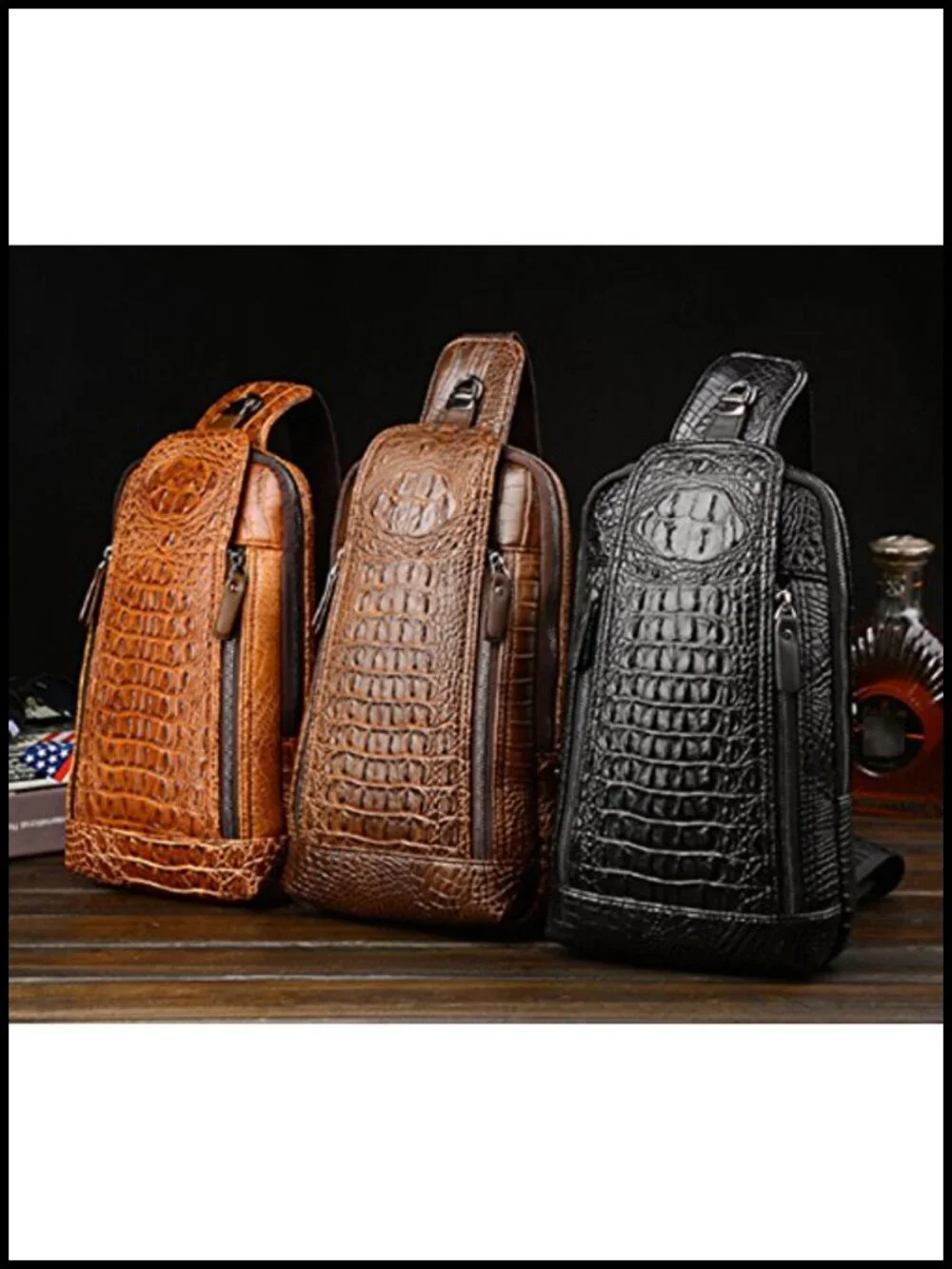 PU Leather Sling Bag Crossbody Chest Bag Hiking Daypack